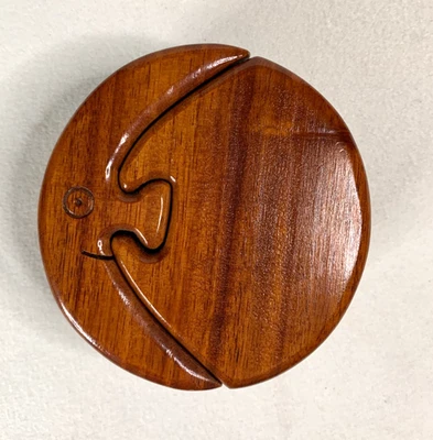 Handmade Carved Wood Puzzle Box Man In The Moon 4 x 2 inches - Image 1 of 4