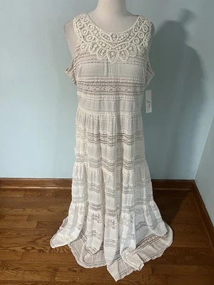 NWT Eliza J Cream Lace Crochet Tiered Maxi Long Dress Ivory Boho Chic Sz 16 - Image 1 of 4