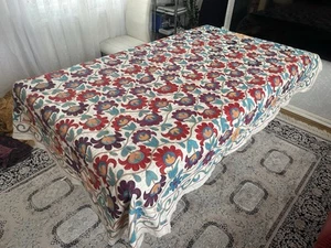 Antique Vintage Uzbek Embroidery Suzani Bed Cover Table Cloth Throw207x144cm 6 - Picture 1 of 17