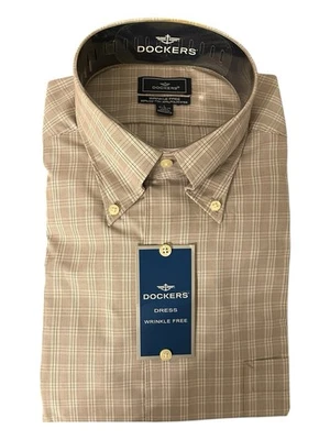 Camisa de vestir grande Dockers a cuadros manga larga sin arrugas para hombre Foto 1 de 4