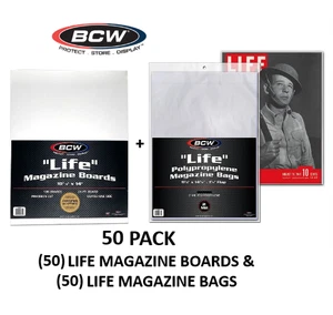 BCW (New) Life Magazine (50)ct Pack - Magazine Boards & Magazine Bags Set - Picture 1 of 4