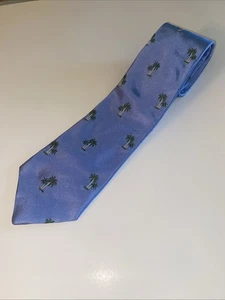 MAUS & HOFFMAN Men’s 100% Silk Necktie ITALY Designer Blue Palm Tree - Picture 1 of 4