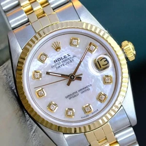 ROLEX LADIES DATEJUST MIDSIZE WATCH GOLD & STEEL WHITE DIAMOND DIAL  31MM 68273 - Picture 1 of 13