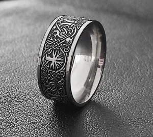 Wikinger Lebensbaum Ring Edelstahl Drache Knoten Baum des Lebens Biker RE045 - Bild 1 von 7
