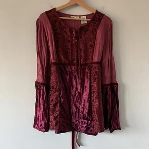 Faded Glory Burnout Samt Bauern Top Damen L Burgund Mittelalter Ren Faire - Bild 1 von 15