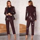 Brown Leather Women Suits Evening Party Ladies Tuxedos For Wedding 2 Pieces Suit