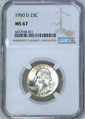 1950-D Washington Silver Quarter NGC MS67 White & Frosty PQ Just Graded #395G - Image 1 of 4