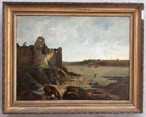 c.1890+BORD DE MER (BRETAGNE?) RUINE A MAREE BASSE+ A VOIR +BEAU FORMAT++ - Afbeelding 1 van 18