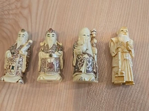 4 Asian Wise Men Carved Figurines - Picture 1 of 14