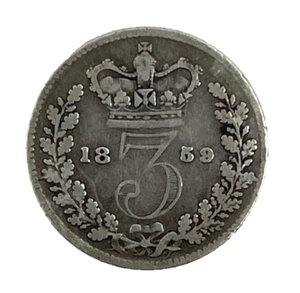 Great Britain 1859 Threepence Coin Young Head Queen Victoria Silver - Picture 1 of 4