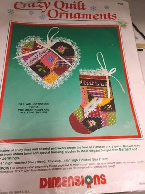 Dimensions Crazy Quilt VtgOrnaments Needlepoint Christmas Stocking Kit #9052 NEW - Image 1 of 4