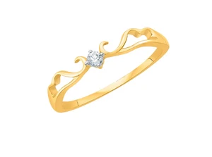 Solitaire Round Cut White Sapphire In Pure 10K Yellow Gold Swirl Design Ring - Picture 1 of 5