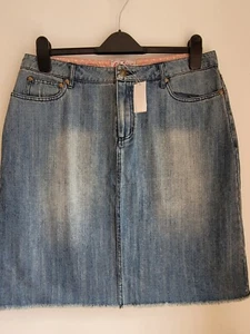 CATH KIDSTON DENIM SKIRT UK 14  COTTON SUMMER A-LINE CONTRAST PINK TRIM NEW - Picture 1 of 20