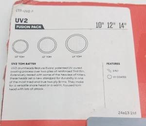 NEW Evans Drumheads UV2 Fusion Tom 3-pack 10” 12” 14” Clear OPEN BOX - Picture 1 of 2