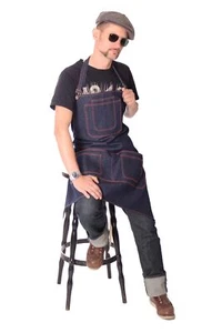 FINE49 Fahri Denim Apron Jeans Rockabilly Bib Apron Tattoo Bib Apron - Picture 1 of 5