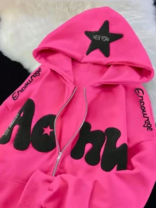 NEW 'Aonw' Star Hoodie Sweater Pink Zip-Up L/XL - Picture 1 of 6
