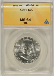 1956 Franklin Silver Half Dollar 50c ANACS MS64 FBL 5247068 - Picture 1 of 4