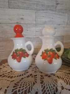 Pair of Vntg. Milk Glass Strawberry Cruettes , Kitchen decor,Strawberry... - Picture 1 of 10