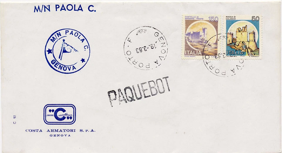 Italy 1983 Paquebot Seapost Ship Event Cover M/N Palla C. Genova Handstamps - Image 1 of 1