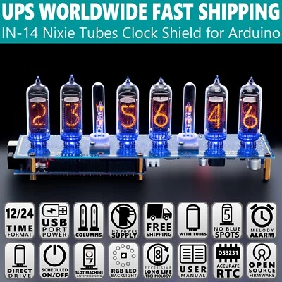 IN-14 Arduino Shield NCS314 Nixie Tube Clock 12/24h[TUBES COLUMNS] FREE SHIPPING - Image 1 of 4
