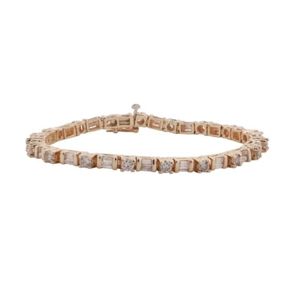Pulseira de tênis feminina 3,00 TW redonda e baguete diamante ouro amarelo 14K 7" - Imagem 1 de 4