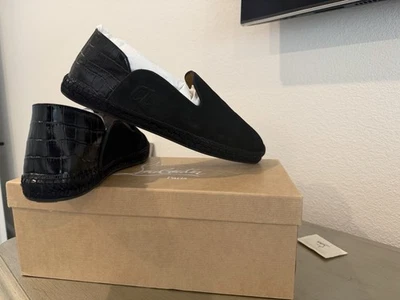 Christian Louboutin Varsi Alpargatas Couro Camurça Preto Tamanho 12 EUA Novo - Imagem 1 de 3