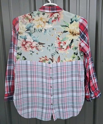 Tribal Jeans Women's Medium Plaid Floral L/S Colorful Button Shirt Top Blouse - Image 1 of 4