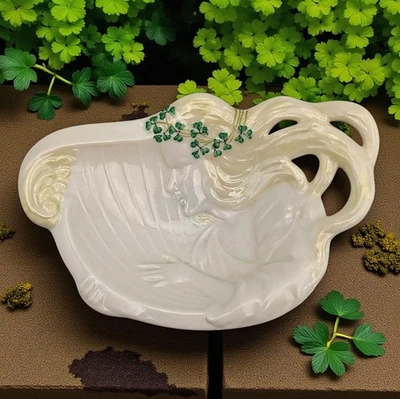 Plato de arpa Belleek Lady tocando - Trébol - 5ª marca verde (1955-65)  Foto 1 de 4