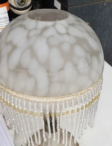 Vintage 6 In Roaring 20's Glass Lamp Shade w Beads PERFECT MH 1025 - Picture 1 of 4