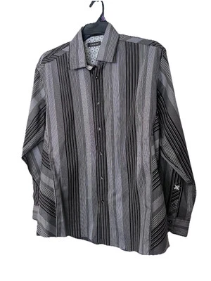 Zagiri Men's Long Sleeve Button Up Shirt Size X Large Black Stripe - Image 1 of 4