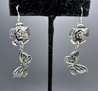 Pendientes colgantes TAXCO de plata de ley 925 con flores mariposa  Foto 1 de 4