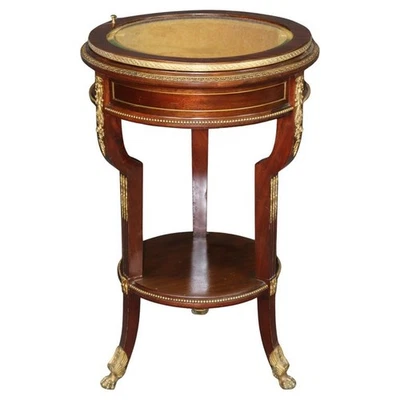 Тонкий круглый стол в стиле Людовика XV из французского красного дерева с бронзовым креплением - Изображение 1 из 4