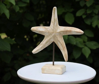Seestern Deko Holz auf Sockel stehend natur weiß  Meer Strand Ozean maritim - Bild 1 von 4