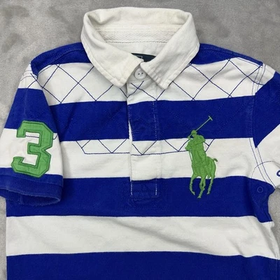 Vintage POLO RALPH LAUREN Polo Rugby Shirt Boy’s 4T Short Sleeve Pony #3 Striped - Image 1 of 4