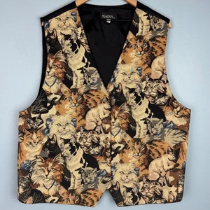 Gilet vintage Nadia arazzo ricamato taglia 2XL tessuto italiano gatti gattini made USA - Foto 1 di 6