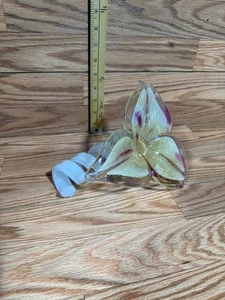 Murano Kunst Glas Blume lilienförmig Blume gelockter Stiel Briefbeschwerer - Bild 1 von 6