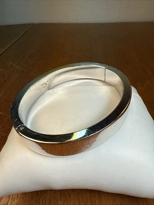 Milor 14k White Gold Hinged Bangle Bracelet Electroformed Over Resin 10mm 11g - Image 1 of 4