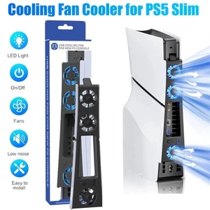 Cooling Fan For PS5 Slim Disc/Digital Console Cooler Fan LED + USB 3.0 Black NEW - Picture 1 of 12