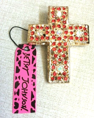 Betsey Johnson Cristal Rojo Grande Religioso Oro Colgante y Broche Prendedor ¡Nuevo! Foto 1 de 2