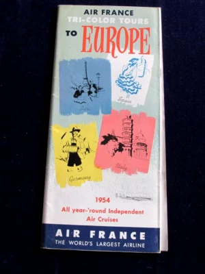Folleto turístico de viaje vintage 1954 Air France tricolor Europa con mapa B368 Foto 1 de 4