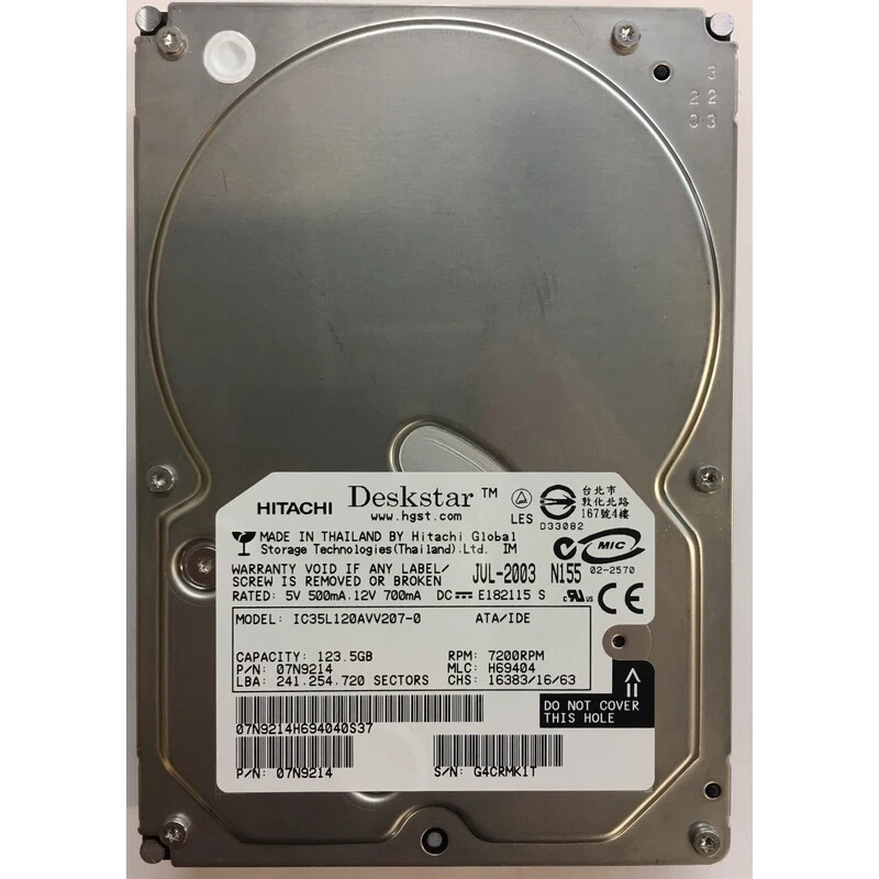 07N9214 - Hitachi 123GB 7200 RPM IDE 3.5" HDD - Image 1 of 1