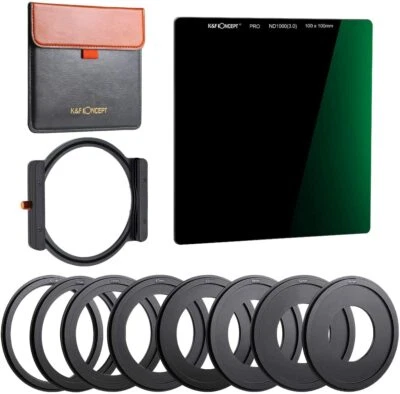 K&F Concept 100x100mm Square ND Filter Kit ND1000+  Filter Holder + 8 x Rings  - Image 1 of 4