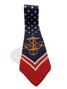 Tommy Hilfiger Patrotic Stars Italian Silk Nautical Anchor Tie Americas Cup Sail - Picture 1 of 7