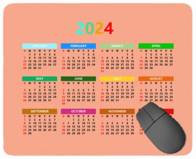 Calendar 2024 Year Mouse Pad,solid Color Mouse Pad with Stitched Edge - Image 1 of 4