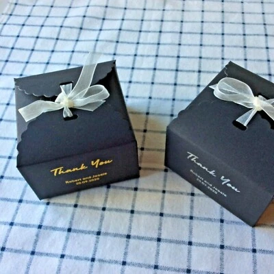 25x Rose gold silver foil wedding favor personalized gift boxes black party box - image 1 of 4