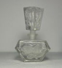 Vintage Carved Floral Clear Frosted Glass Perfume Bottle Enesco Gifts W/ Stopper