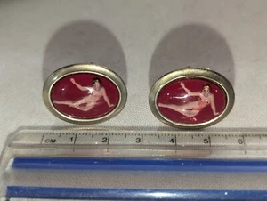 Vintage (1950s) Pin Up Nude Lady 2 Pc Cufflink Set FREE SHIP! - Picture 1 of 4