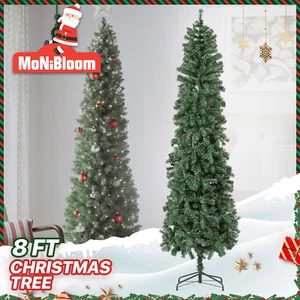 8FT Artificial Pencil Christmas Tree Green Branches Xmas Holiday Slim Decoration - Picture 1 of 8