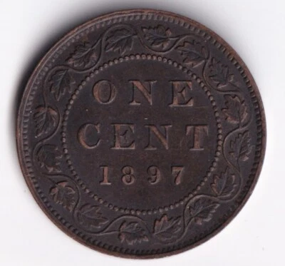 Canada 1897 1c One Large Cent Copper Coin Queen Victoria EF Extra Fine - Image 1 of 2