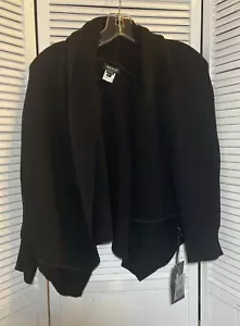 WORTH NY Womens Cardigan NWT Black Shrug Short Sleeve Crop Wrap Open Front M/L - Picture 1 of 12